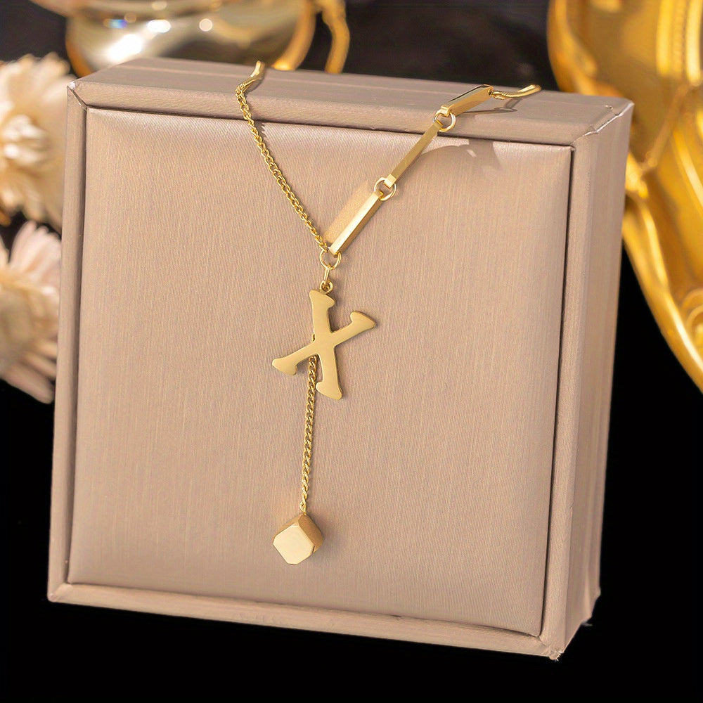 Titanium Steel Alphabet Necklace - Non-Fading Simple Square Pendant Chain - ZOOMNSTORE