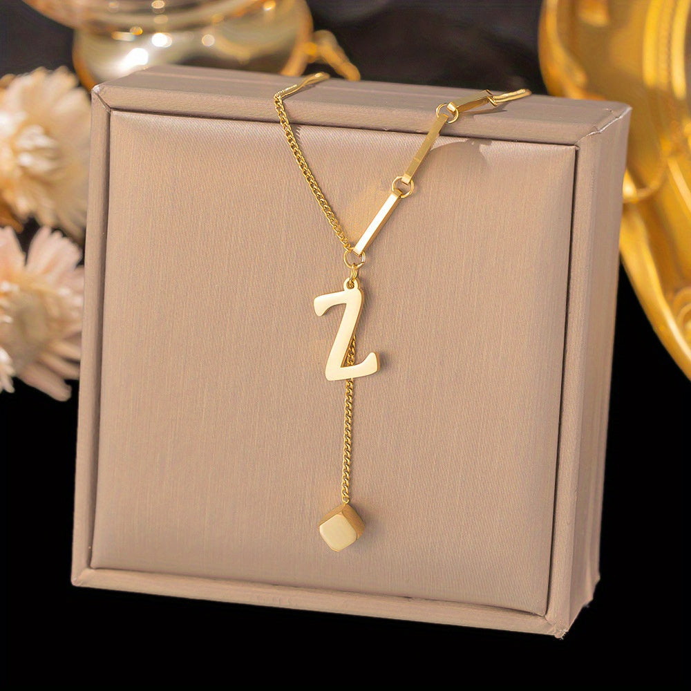 Titanium Steel Alphabet Necklace - Non-Fading Simple Square Pendant Chain - ZOOMNSTORE