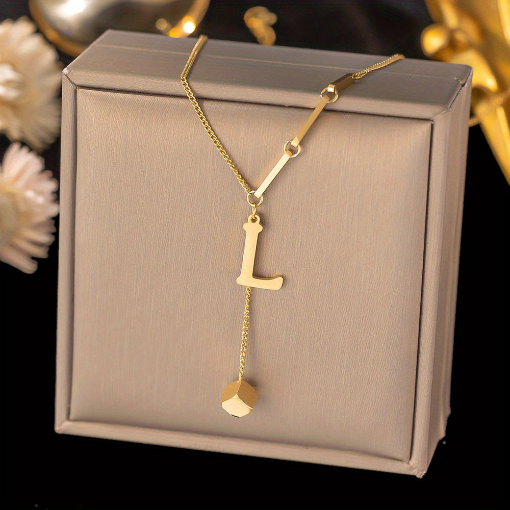 Titanium Steel Alphabet Necklace - Non-Fading Simple Square Pendant Chain - ZOOMNSTORE