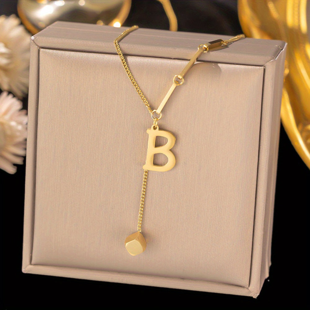 Titanium Steel Alphabet Necklace - Non-Fading Simple Square Pendant Chain - ZOOMNSTORE