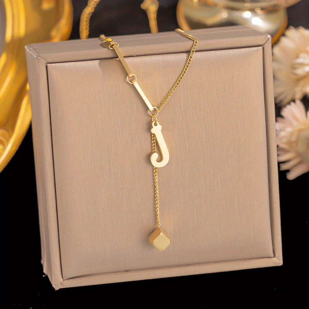 Titanium Steel Alphabet Necklace - Non-Fading Simple Square Pendant Chain - ZOOMNSTORE
