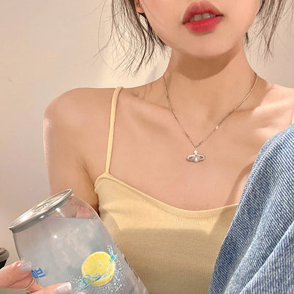 Shining Planet Titanium Steel Necklace Women's Light Luxury Advanced Design Sense Niche Sweet Cool Clavicle Neck Chain Jewelry - ZOOMNSTORE