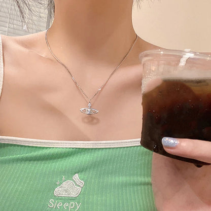Shining Planet Titanium Steel Necklace Women's Light Luxury Advanced Design Sense Niche Sweet Cool Clavicle Neck Chain Jewelry - ZOOMNSTORE
