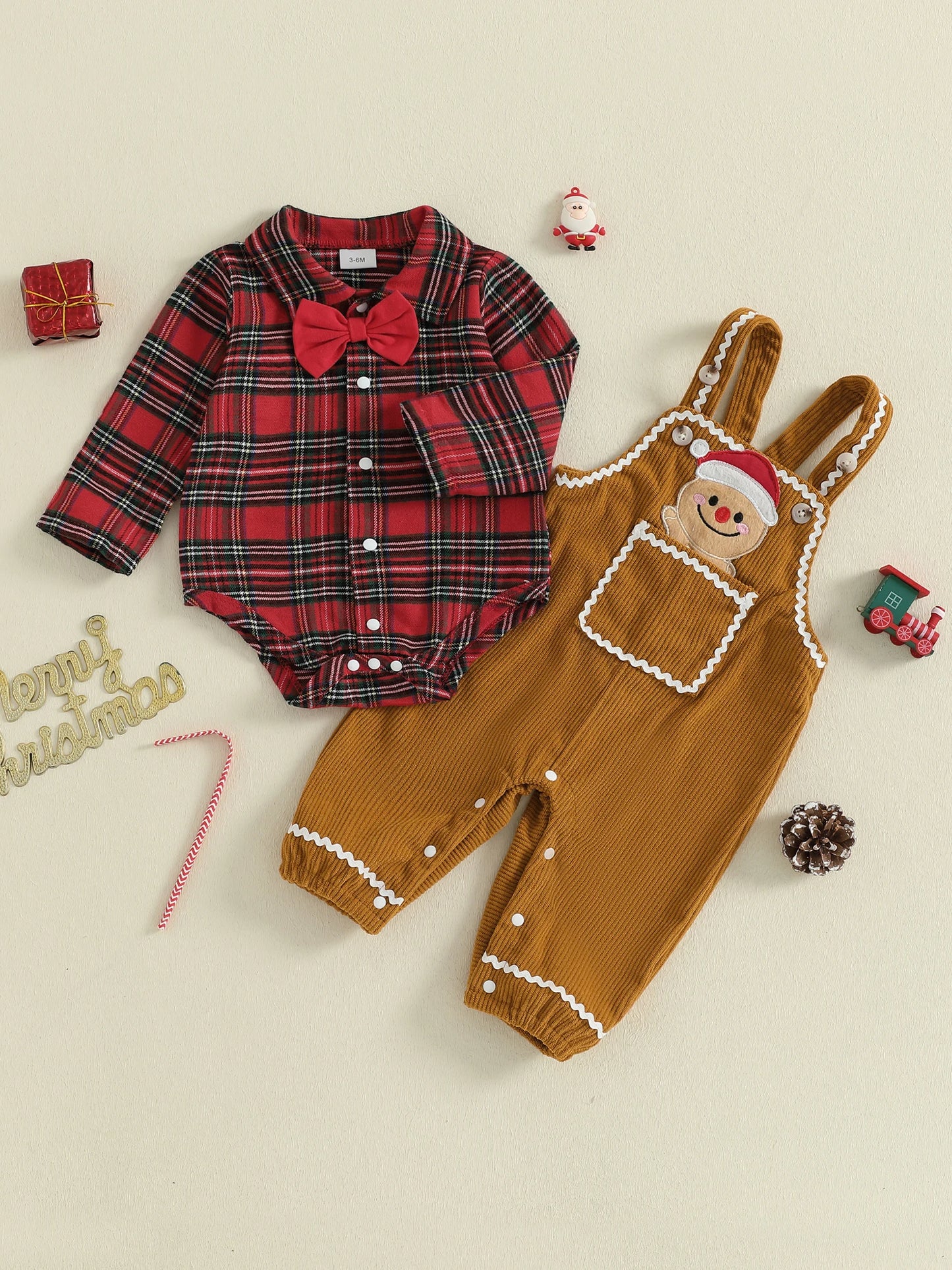 Toddler Boy Holiday Outfit - Red Plaid Shirt Set with Reindeer Embroidery for Christmas Party - ZOOMNSTORE