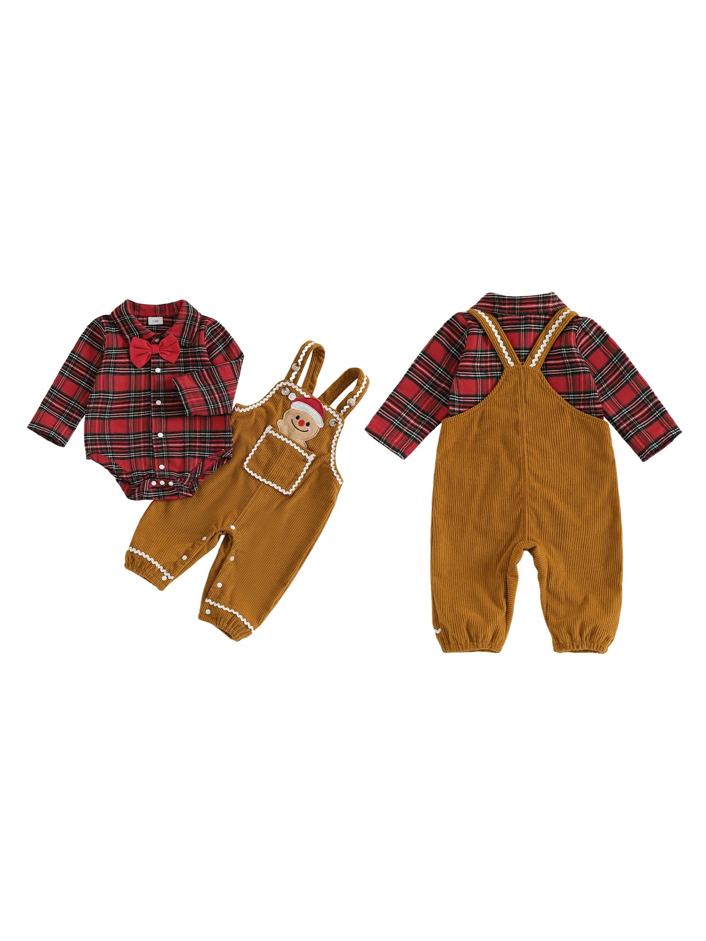Toddler Boy Holiday Outfit - Red Plaid Shirt Set with Reindeer Embroidery for Christmas Party - ZOOMNSTORE