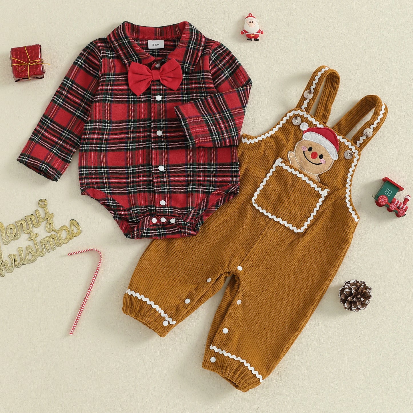 Toddler Boy Holiday Outfit - Red Plaid Shirt Set with Reindeer Embroidery for Christmas Party - ZOOMNSTORE
