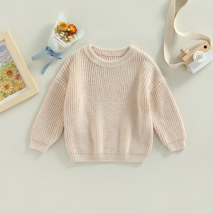 Toddler Crew Neck Sweaters - Soft Warm Knit Pullovers For Kids, Machine Washable - ZOOMNSTORE