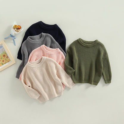 Toddler Crew Neck Sweaters - Soft Warm Knit Pullovers For Kids, Machine Washable - ZOOMNSTORE