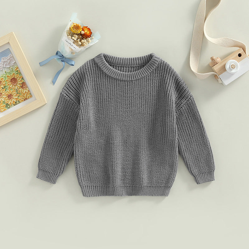 Toddler Crew Neck Sweaters - Soft Warm Knit Pullovers For Kids, Machine Washable - ZOOMNSTORE