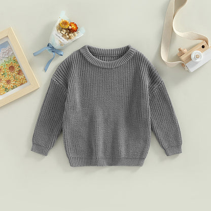 Toddler Crew Neck Sweaters - Soft Warm Knit Pullovers For Kids, Machine Washable - ZOOMNSTORE