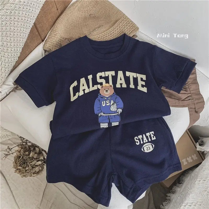 Toddler Girl Cotton Cartoon Bear T-Shirt  Shorts Set - Summer Outfit - ZOOMNSTORE