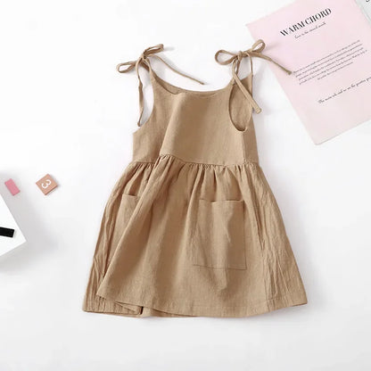 Toddler Girls Sleeveless Summer Dress - Solid Cotton Sundress - ZOOMNSTORE