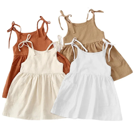 Toddler Girls Sleeveless Summer Dress - Solid Cotton Sundress - ZOOMNSTORE