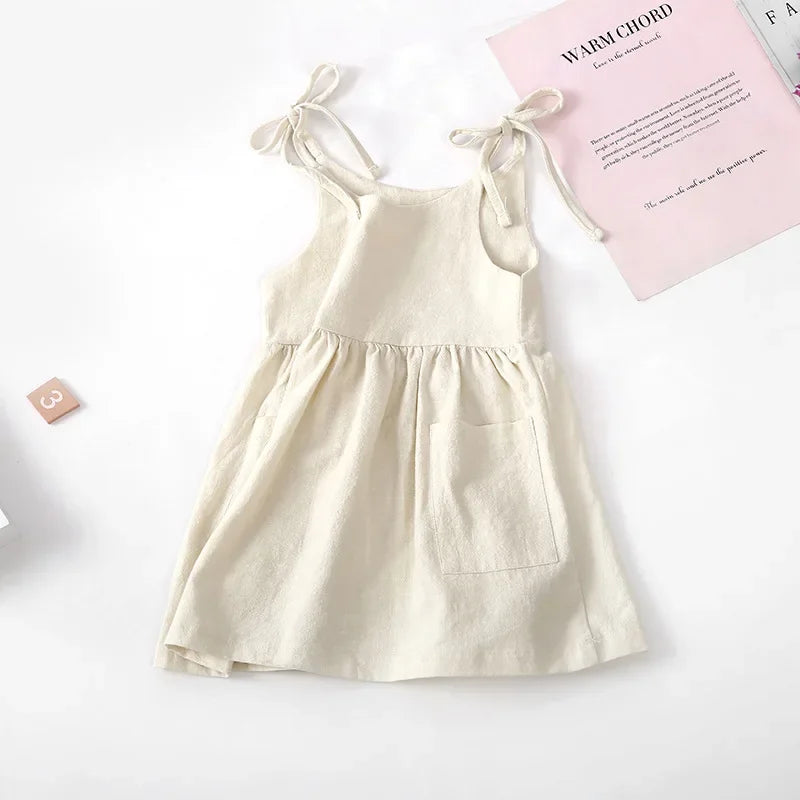 Toddler Girls Sleeveless Summer Dress - Solid Cotton Sundress - ZOOMNSTORE