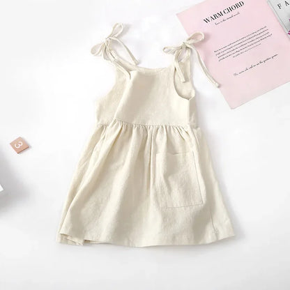 Toddler Girls Sleeveless Summer Dress - Solid Cotton Sundress - ZOOMNSTORE