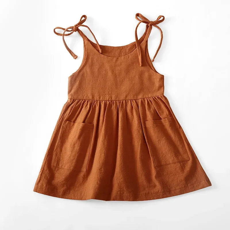 Toddler Girls Sleeveless Summer Dress - Solid Cotton Sundress - ZOOMNSTORE