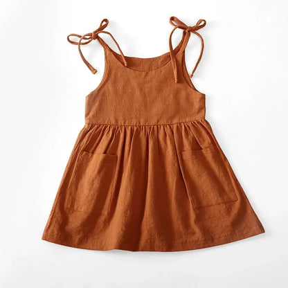 Toddler Girls Sleeveless Summer Dress - Solid Cotton Sundress - ZOOMNSTORE