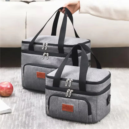 Double Layer Tote Cooler Lunch Bag - Large Capacity Travel Picnic Box with Shoulder Strap for Men  Women - ZOOMNSTORE