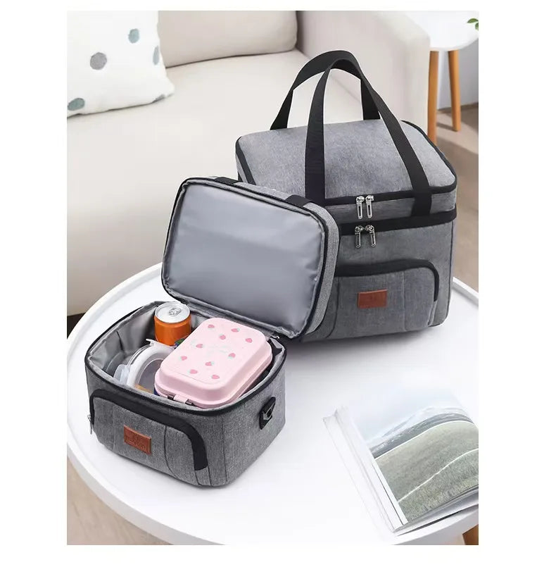 Double Layer Tote Cooler Lunch Bag - Large Capacity Travel Picnic Box with Shoulder Strap for Men  Women - ZOOMNSTORE