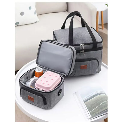 Double Layer Tote Cooler Lunch Bag - Large Capacity Travel Picnic Box with Shoulder Strap for Men  Women - ZOOMNSTORE