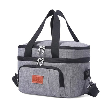 Double Layer Tote Cooler Lunch Bag - Large Capacity Travel Picnic Box with Shoulder Strap for Men  Women - ZOOMNSTORE