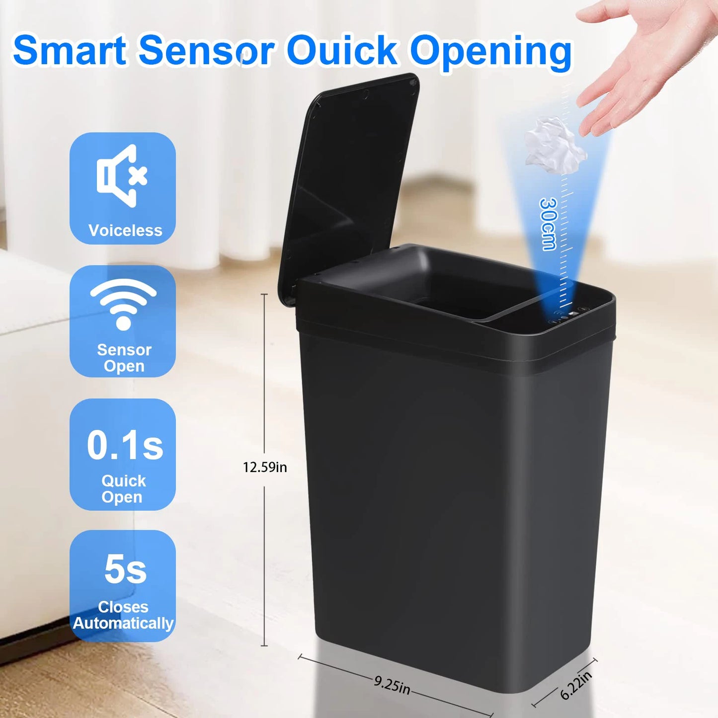 Touchless Trash Can - 12L Motion Sensor Kitchen  Bathroom Bin - ZOOMNSTORE