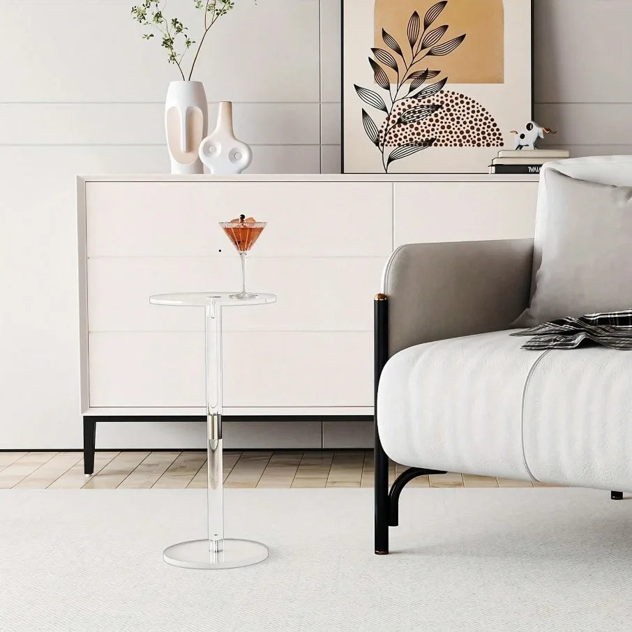 Transparent Acrylic Round Tea Table - Modern Space-Saving Corner Table for Living Room - ZOOMNSTORE