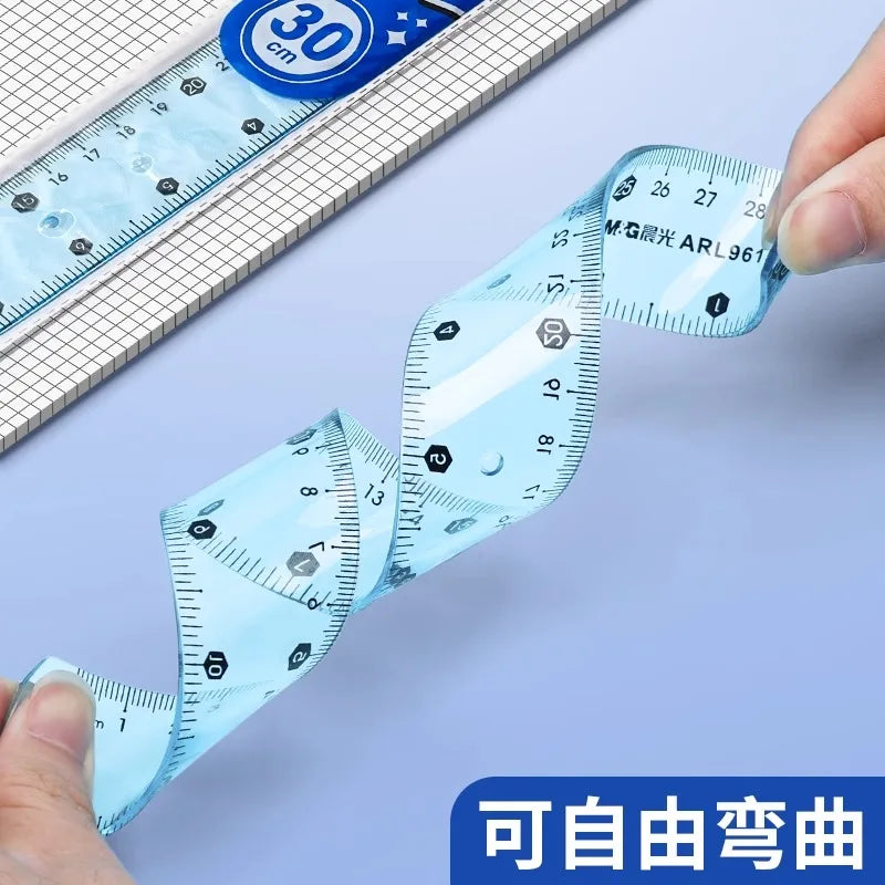 M&G 15/20/30 cm Transparent Soft Ruler for Primary School Students Folding Straight Ruler - ZOOMNSTORE