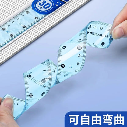 M&G 15/20/30 cm Transparent Soft Ruler for Primary School Students Folding Straight Ruler - ZOOMNSTORE