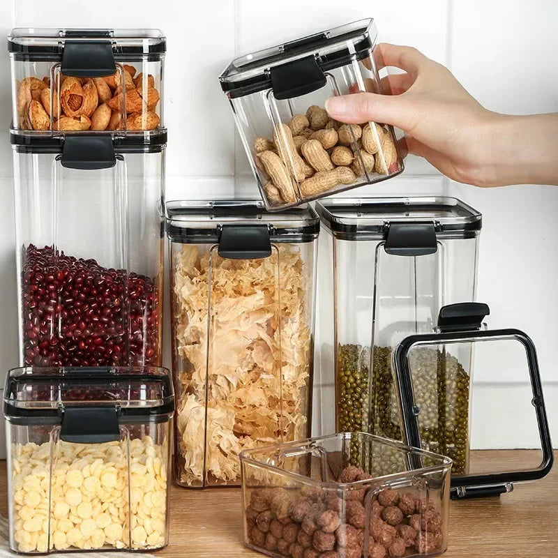 460/700/950/1300/1800ml Thick Sealed Storage Tank Transparent Square Dried Fruit Storage Box Kitchen Grain Storage Jar Container - ZOOMNSTORE