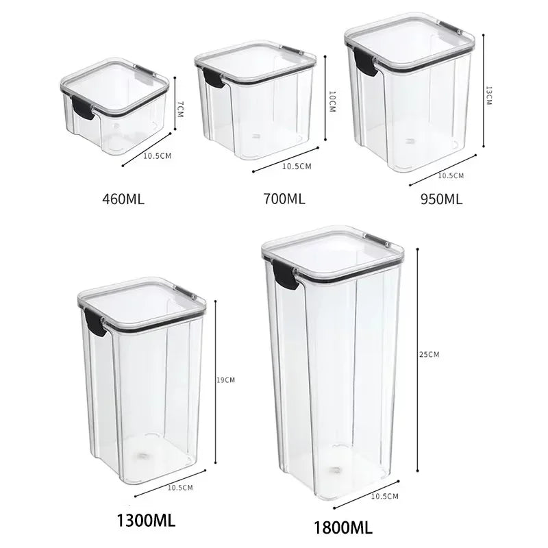 460/700/950/1300/1800ml Thick Sealed Storage Tank Transparent Square Dried Fruit Storage Box Kitchen Grain Storage Jar Container - ZOOMNSTORE