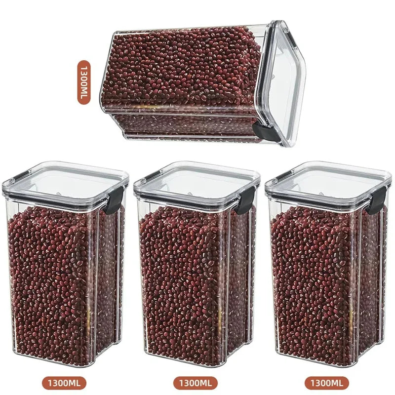 460/700/950/1300/1800ml Thick Sealed Storage Tank Transparent Square Dried Fruit Storage Box Kitchen Grain Storage Jar Container - ZOOMNSTORE