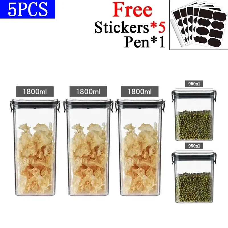 460/700/950/1300/1800ml Thick Sealed Storage Tank Transparent Square Dried Fruit Storage Box Kitchen Grain Storage Jar Container - ZOOMNSTORE