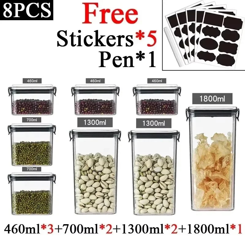 460/700/950/1300/1800ml Thick Sealed Storage Tank Transparent Square Dried Fruit Storage Box Kitchen Grain Storage Jar Container - ZOOMNSTORE