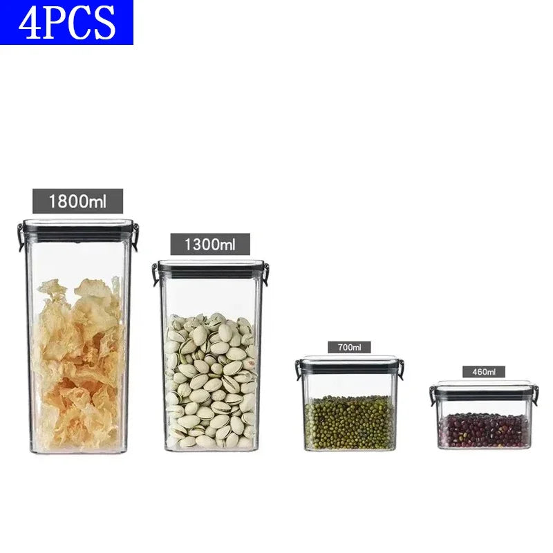460/700/950/1300/1800ml Thick Sealed Storage Tank Transparent Square Dried Fruit Storage Box Kitchen Grain Storage Jar Container - ZOOMNSTORE