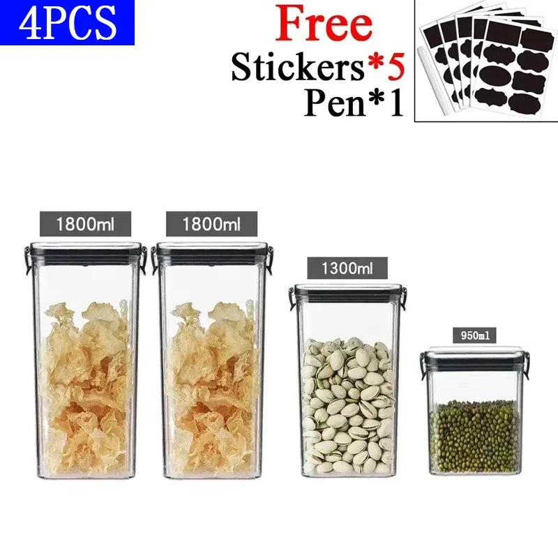 460/700/950/1300/1800ml Thick Sealed Storage Tank Transparent Square Dried Fruit Storage Box Kitchen Grain Storage Jar Container - ZOOMNSTORE
