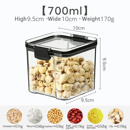 460/700/950/1300/1800ml Thick Sealed Storage Tank Transparent Square Dried Fruit Storage Box Kitchen Grain Storage Jar Container - ZOOMNSTORE
