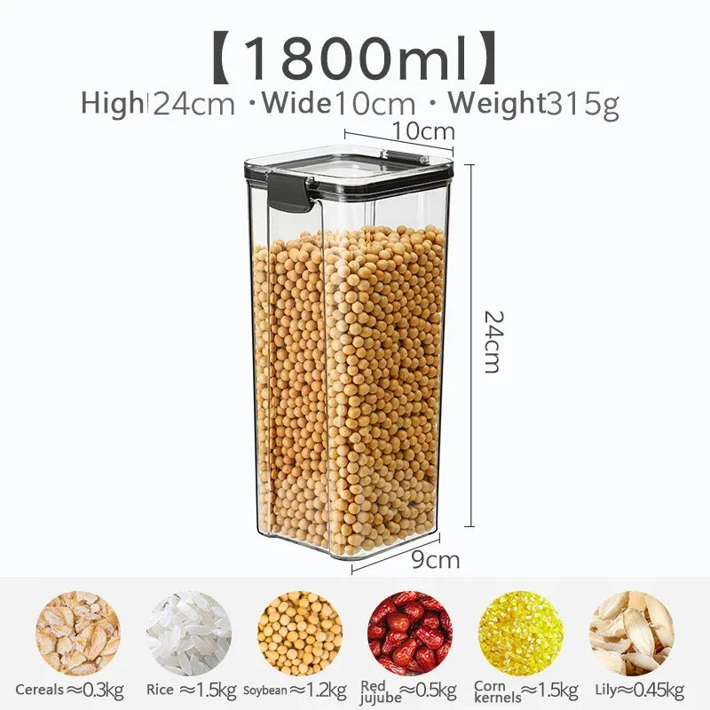 460/700/950/1300/1800ml Thick Sealed Storage Tank Transparent Square Dried Fruit Storage Box Kitchen Grain Storage Jar Container - ZOOMNSTORE