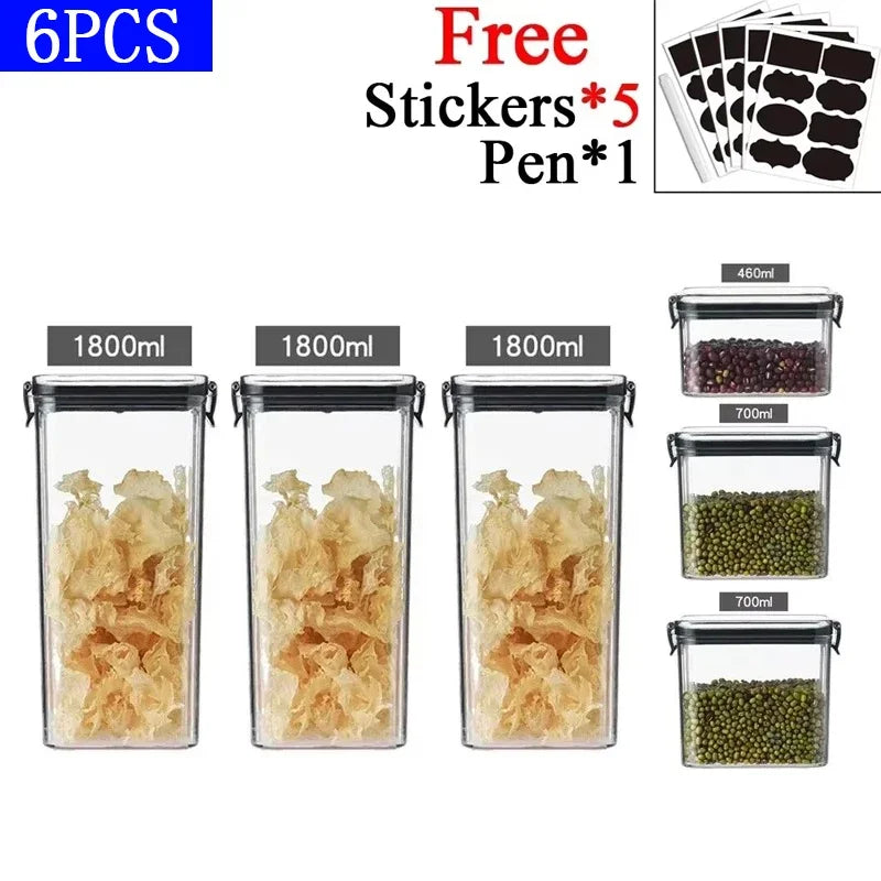 460/700/950/1300/1800ml Thick Sealed Storage Tank Transparent Square Dried Fruit Storage Box Kitchen Grain Storage Jar Container - ZOOMNSTORE