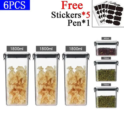 460/700/950/1300/1800ml Thick Sealed Storage Tank Transparent Square Dried Fruit Storage Box Kitchen Grain Storage Jar Container - ZOOMNSTORE