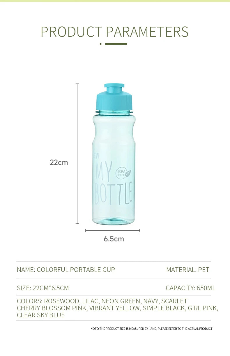 Transparent Water Bottle - Portable Sport Cup 650ML Leak Proof Design - ZOOMNSTORE