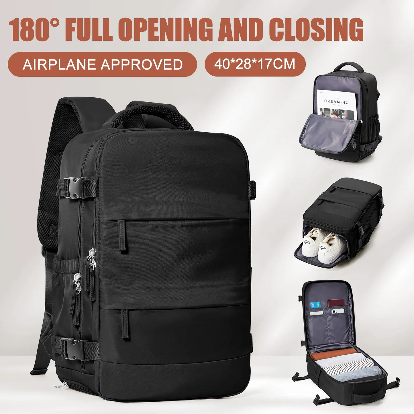 Travel Backpack - Waterproof Cabin Bag for Business  College Fits Ryanair Luggage 40x20x25 - ZOOMNSTORE