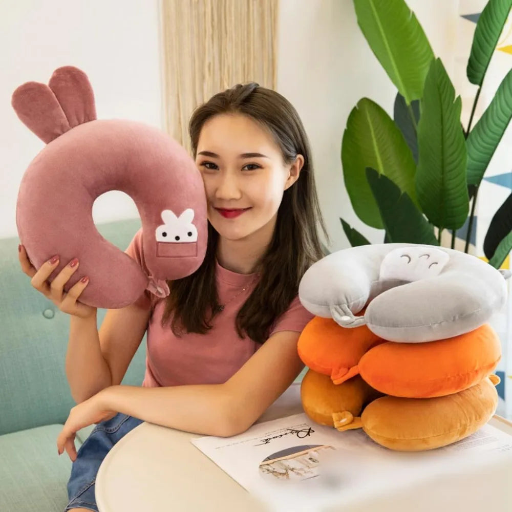 Adult Children Travel Pillow Soft Short Plush Cartoon U-shaped Pillow Portable Outdoor Nap Flight Neck Pillow Nursing Cushion - ZOOMNSTORE