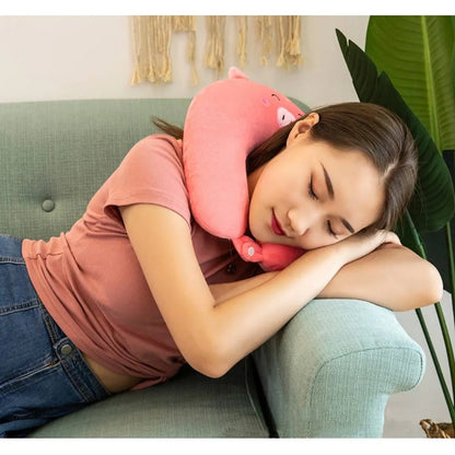 Adult Children Travel Pillow Soft Short Plush Cartoon U-shaped Pillow Portable Outdoor Nap Flight Neck Pillow Nursing Cushion - ZOOMNSTORE