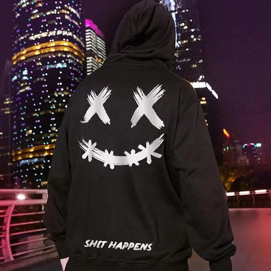 Trendy Oversized Hoodie - Hip Hop Emoji Print for Men - ZOOMNSTORE