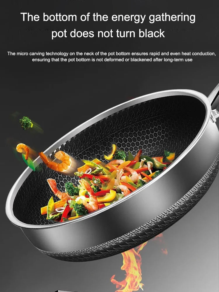 Tri-Ply Stainless Steel Wok Pan - Double-Sided Honeycomb Skillet for All Stoves - ZOOMNSTORE