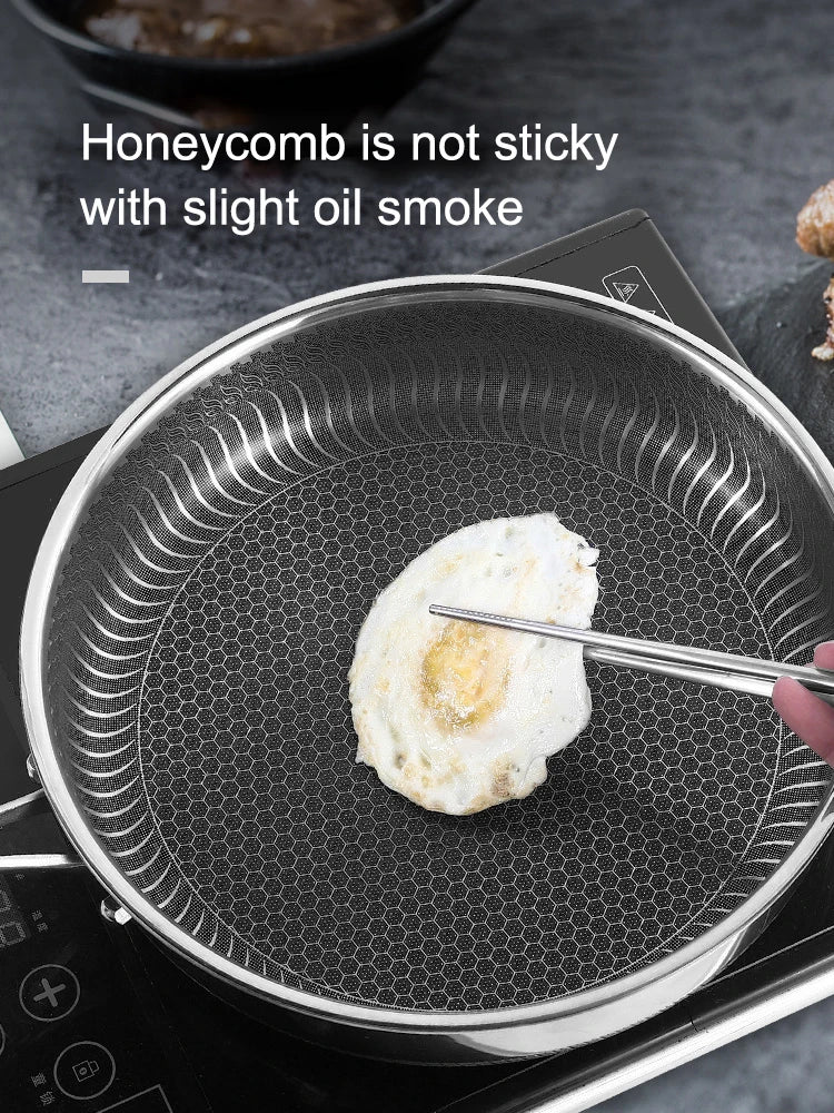 Tri-Ply Stainless Steel Wok Pan - Double-Sided Honeycomb Skillet for All Stoves - ZOOMNSTORE