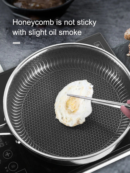 Tri-Ply Stainless Steel Wok Pan - Double-Sided Honeycomb Skillet for All Stoves - ZOOMNSTORE