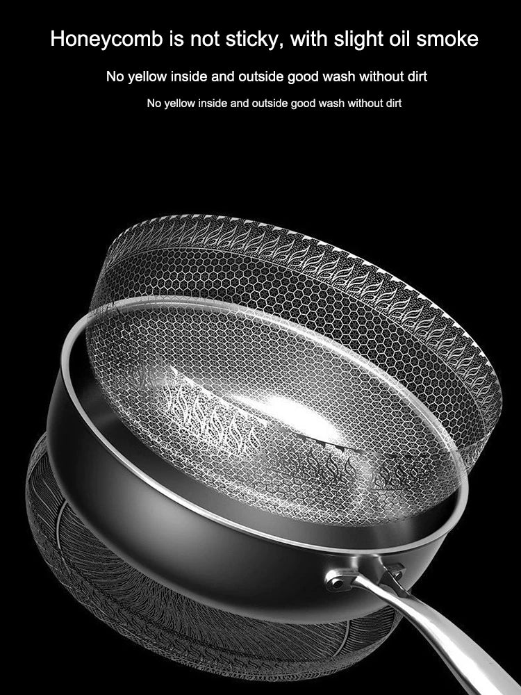 Tri-Ply Stainless Steel Wok Pan - Double-Sided Honeycomb Skillet for All Stoves - ZOOMNSTORE