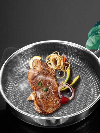 Tri-Ply Stainless Steel Wok Pan - Double-Sided Honeycomb Skillet for All Stoves - ZOOMNSTORE